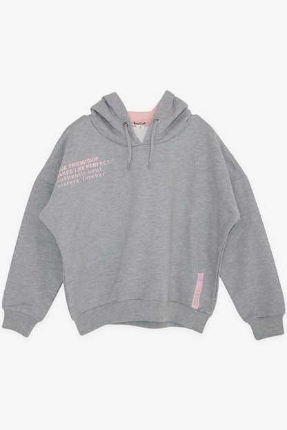 Girl's Sweatshirt Text Printed Gray Melange (Age 9-14)