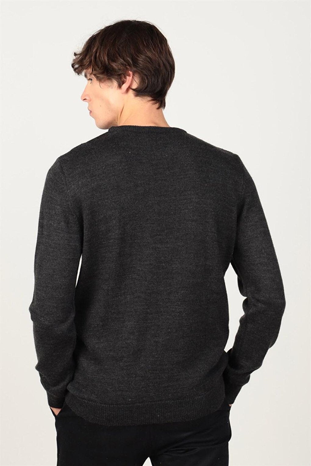 Slim Fit Crew Neck Front Patterned Men's Sweater