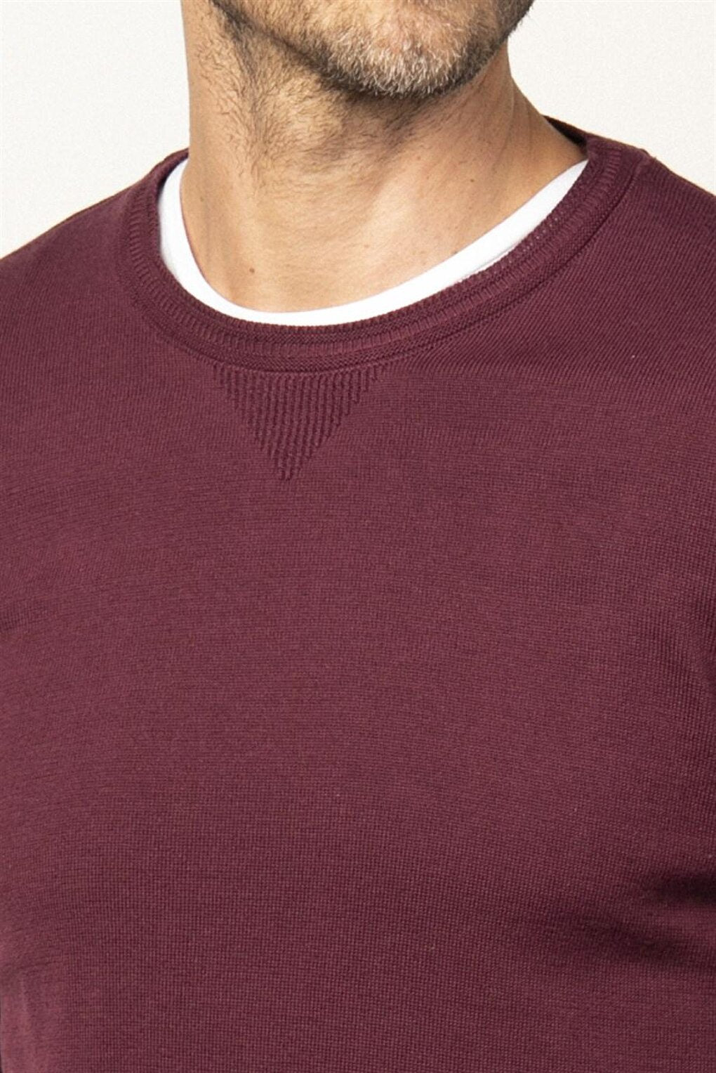 Slim Fit Crew Neck Men's Claret Red Sweater