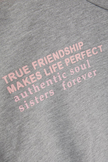 Girl's Sweatshirt Text Printed Gray Melange (Age 9-14)