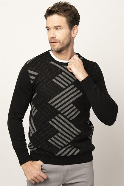 Slim Fit Crew Neck Patterned Men's Sweater