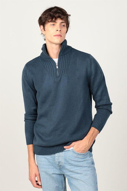 Slim Fit High Collar Zippered Men's Sweater