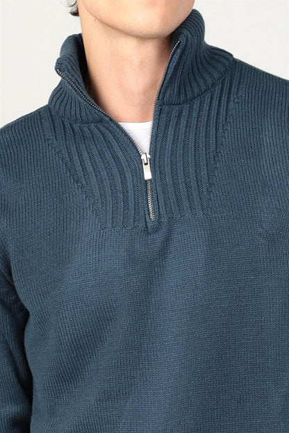 Slim Fit High Collar Zippered Men's Sweater