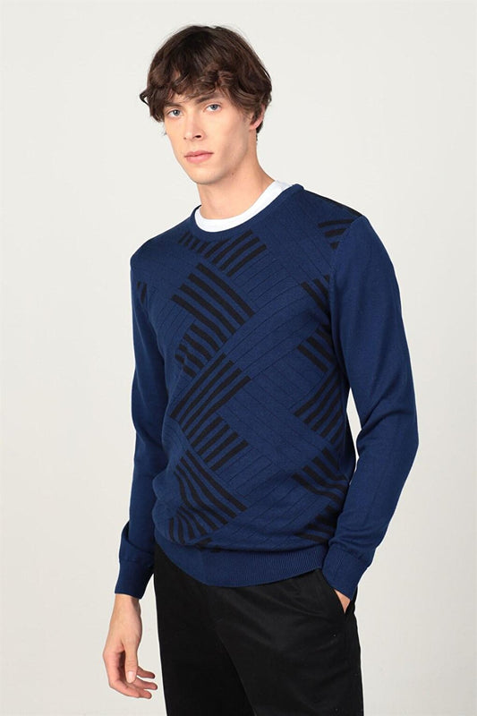 Slim Fit Crew Neck Patterned Men's Sweater