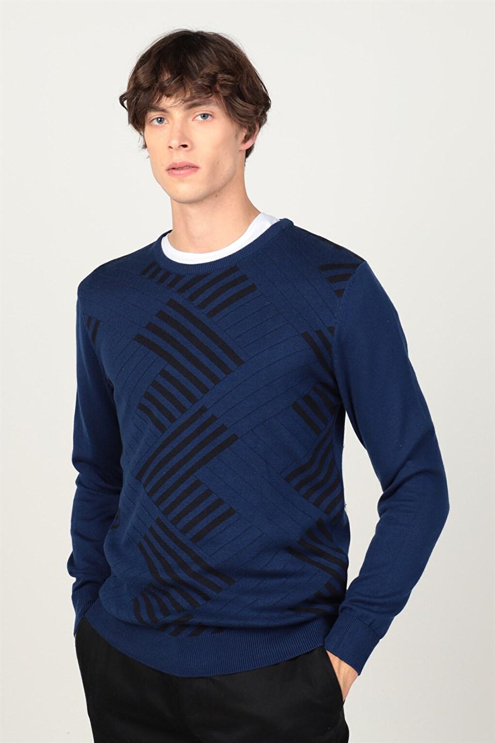 Slim Fit Crew Neck Patterned Men's Sweater