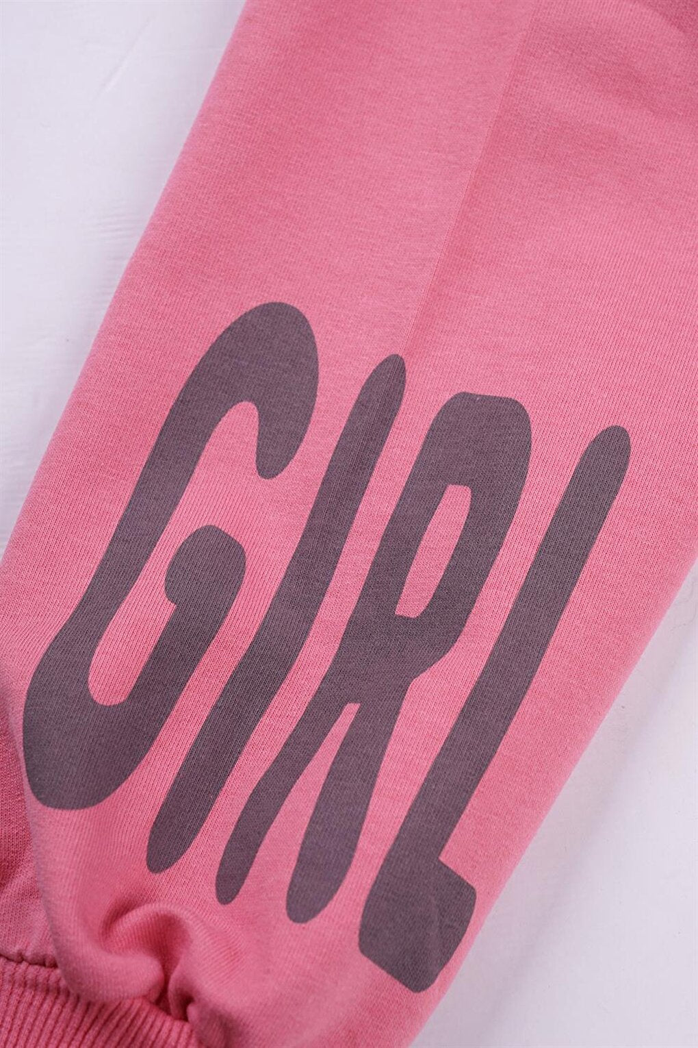 Girl's Pink Color Double Set with Happy Girl Printed Sleeves