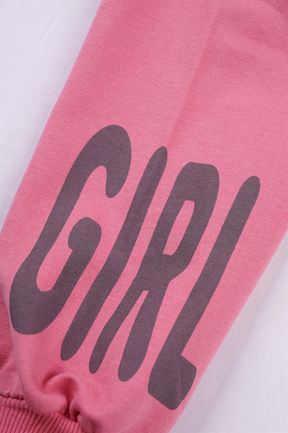 Girl's Pink Color Double Set with Happy Girl Printed Sleeves