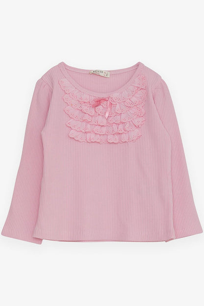 Girl's Long Sleeve Blouse Pink with Laced Bow (Age 3-8)