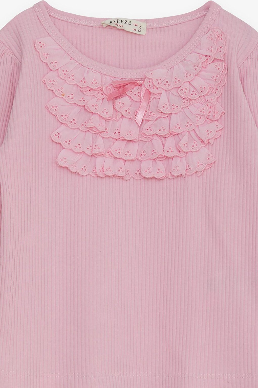 Girl's Long Sleeve Blouse Pink with Laced Bow (Age 3-8)