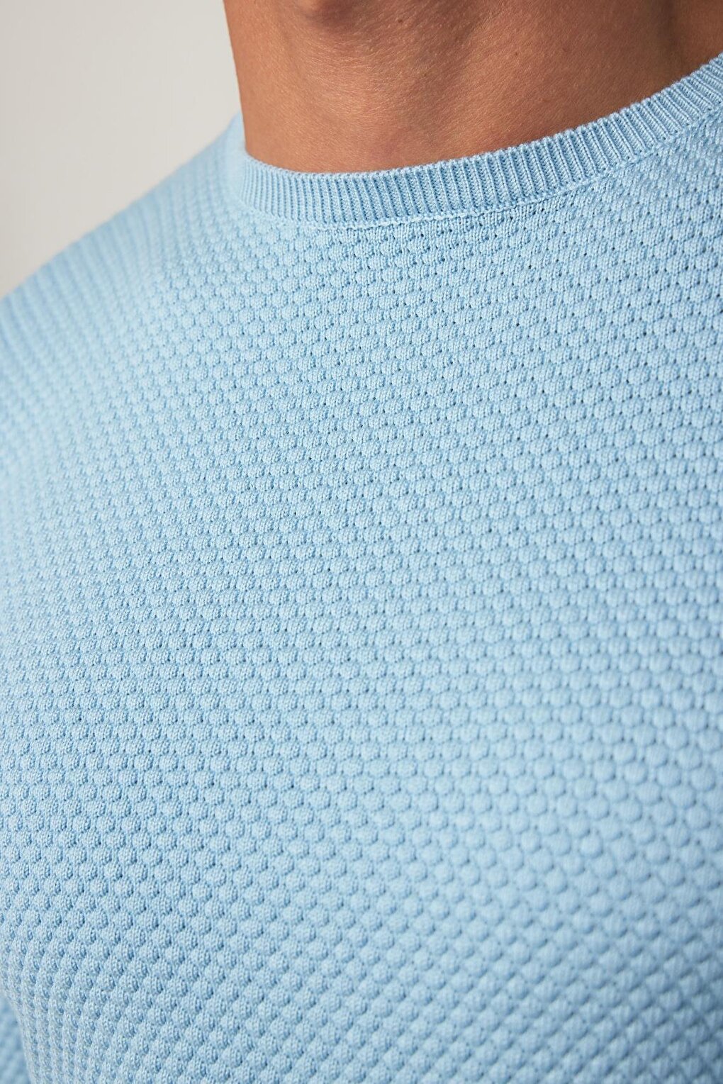 Slim Fit Crew Neck Honeycomb Patterned Blue Men's Knitwear Sweater