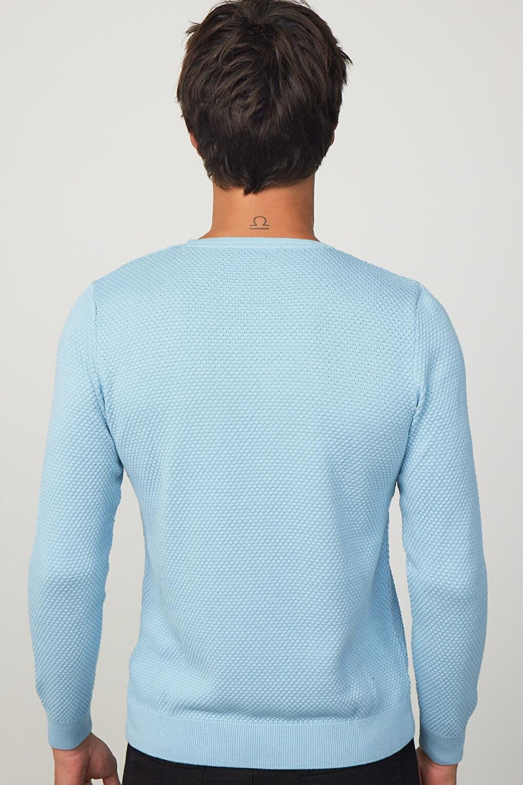 Slim Fit Crew Neck Honeycomb Patterned Blue Men's Knitwear Sweater