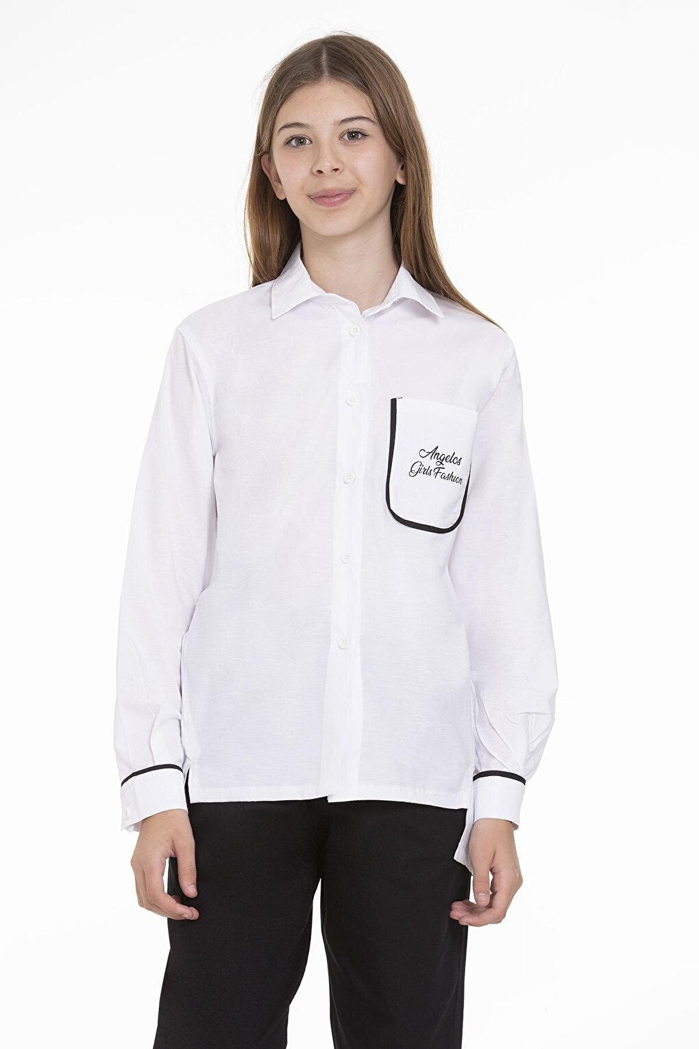 Girl's Pocket and Cuff Contoured Shirt 9-14 Years Lx245