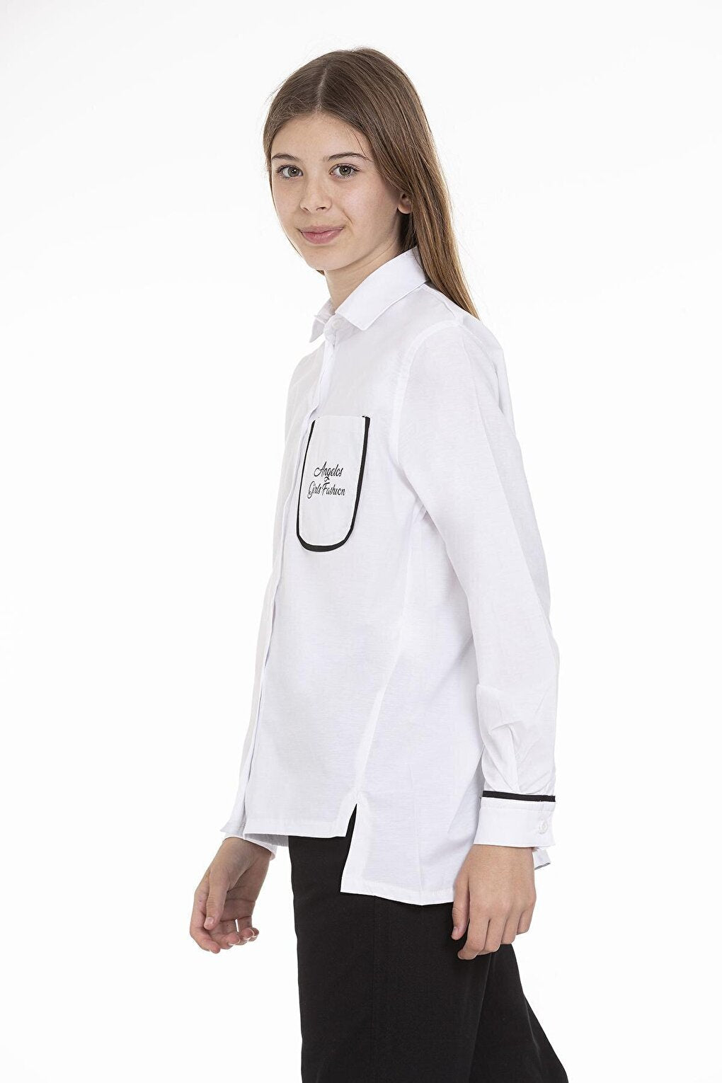 Girl's Pocket and Cuff Contoured Shirt 9-14 Years Lx245