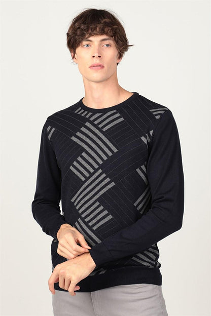 Slim Fit Crew Neck Patterned Men's Sweater