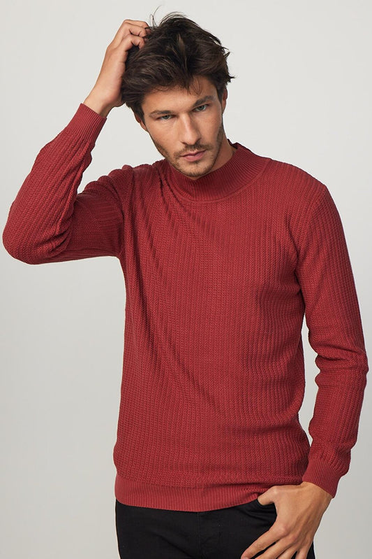 Slim Fit Half Turtleneck Cream Men's Knitwear Sweater Without Pilling