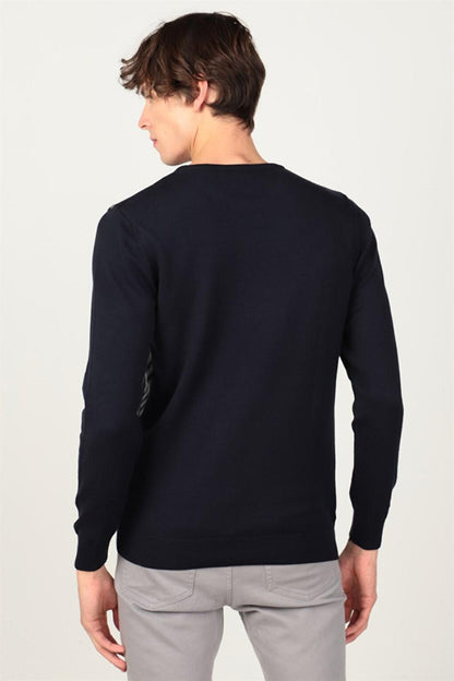 Slim Fit Crew Neck Patterned Men's Sweater