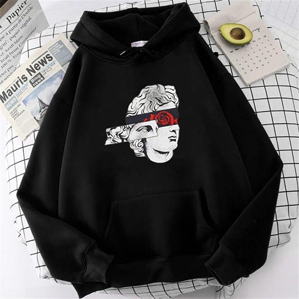 Statue Rose Black Unisex Hooded Oversize Sweatshirt Hoodie