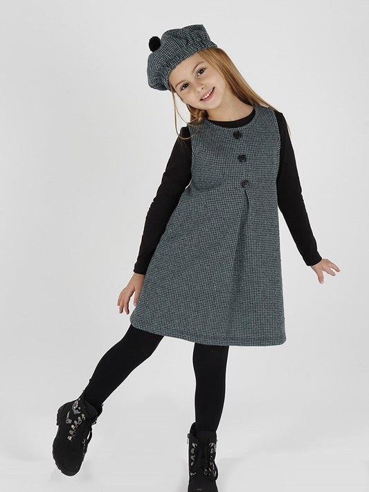 Girl's Button Detailed Badi and Hat Dress Ak2403