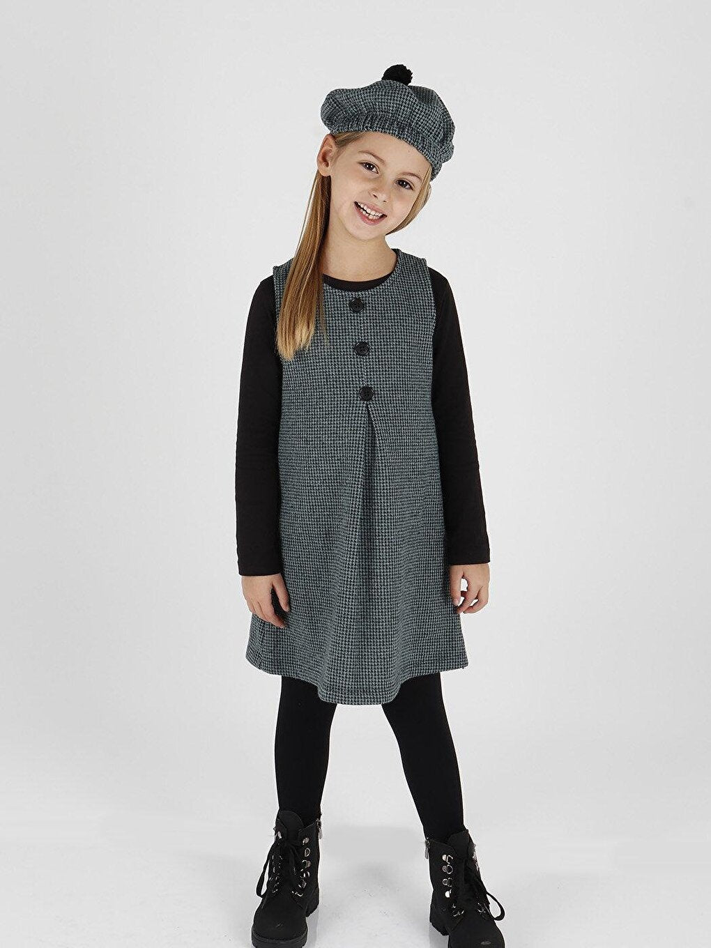 Girl's Button Detailed Badi and Hat Dress Ak2403