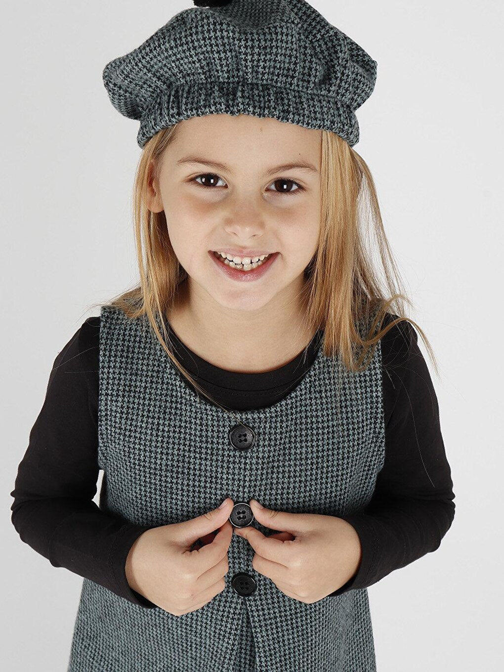 Girl's Button Detailed Badi and Hat Dress Ak2403