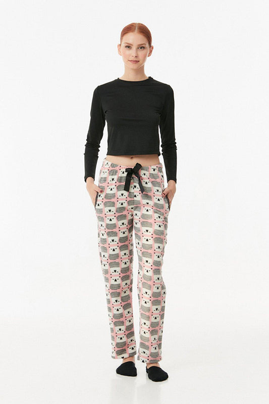 Panda Printed Pocket Fleece Pajama Bottoms