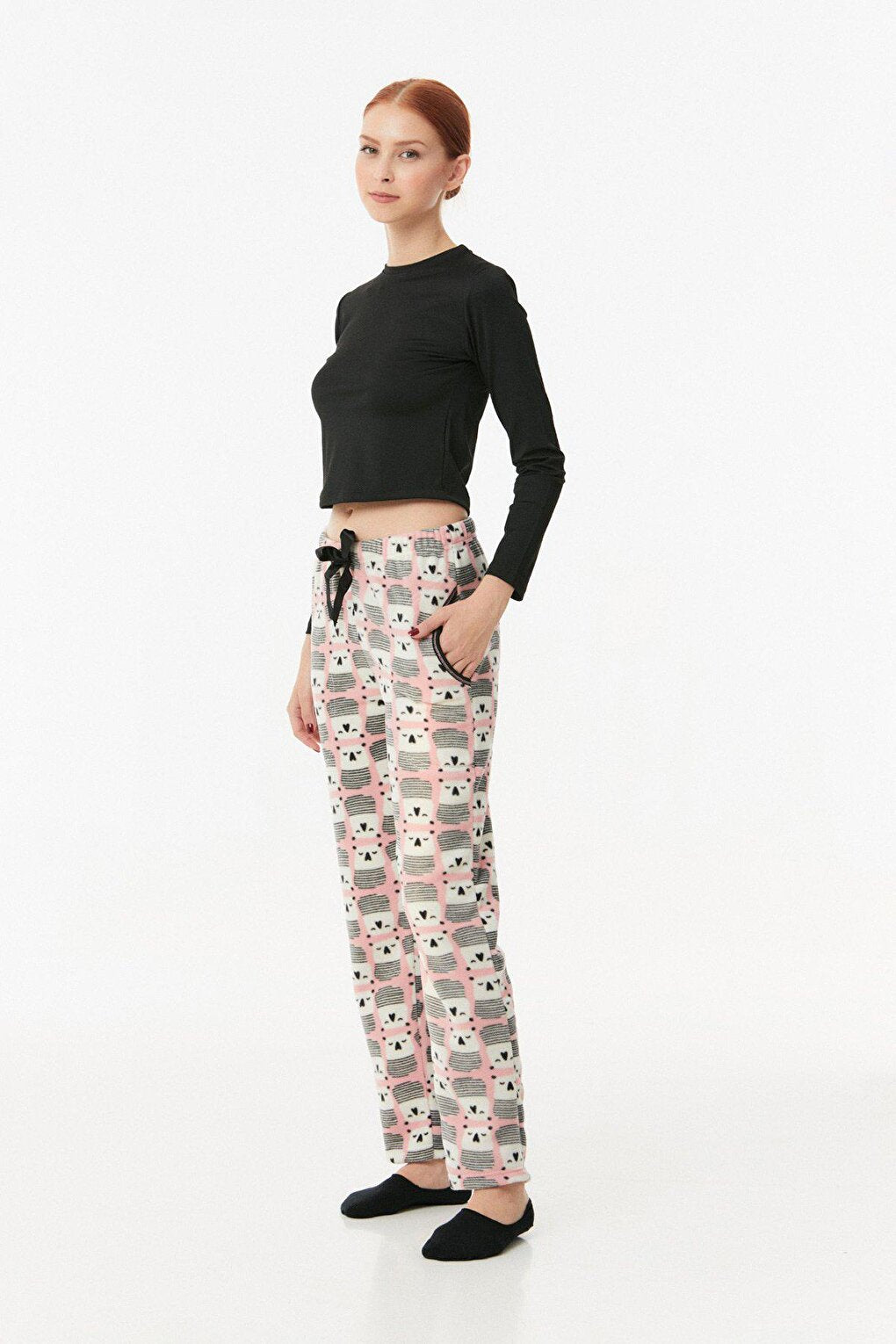 Panda Printed Pocket Fleece Pajama Bottoms