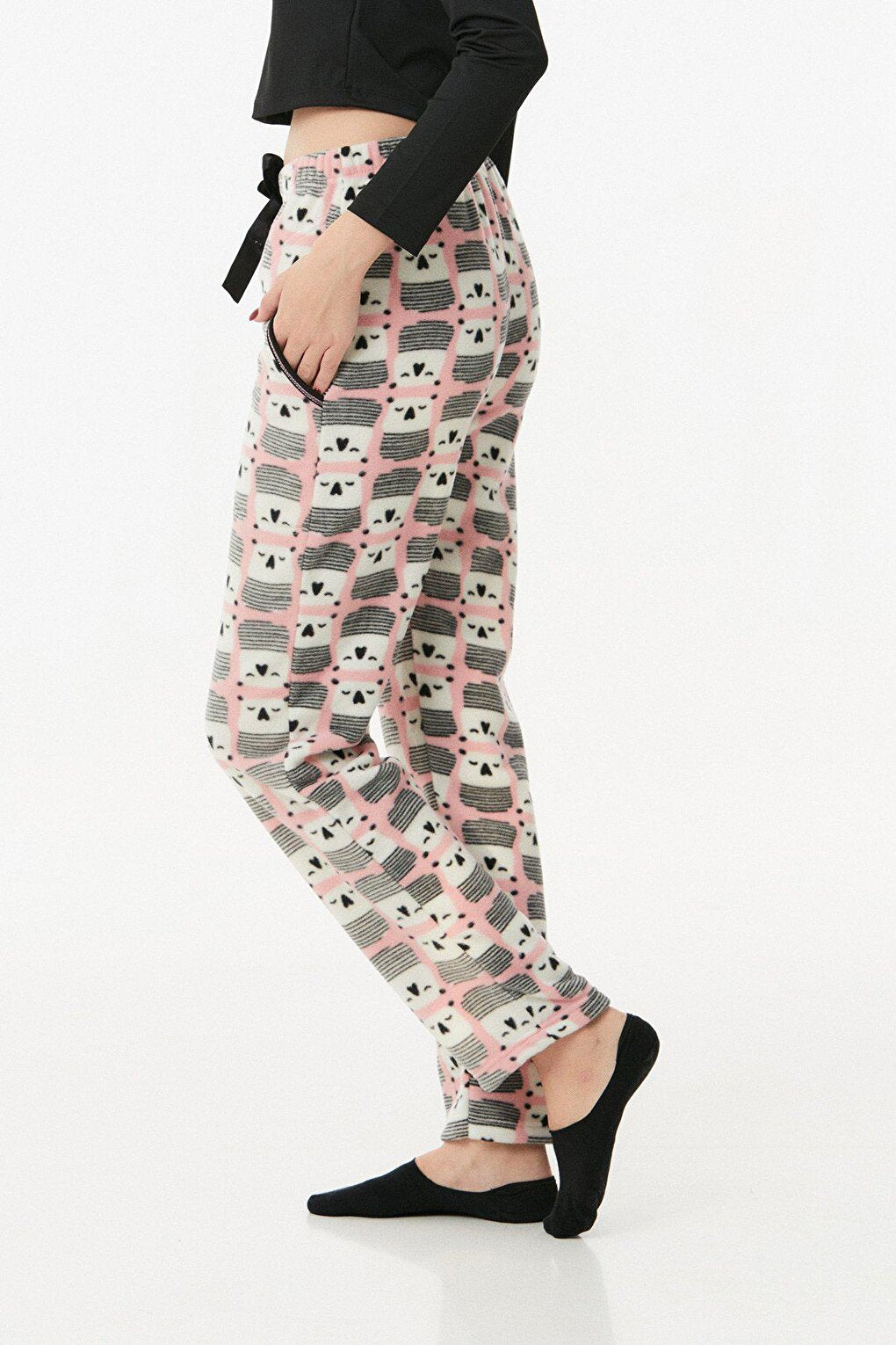 Panda Printed Pocket Fleece Pajama Bottoms