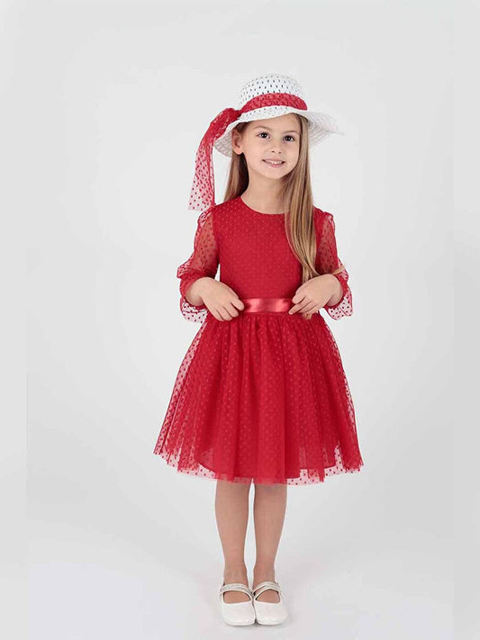 Girl's Hat and Tulle Lace Trend Dress Ak2228