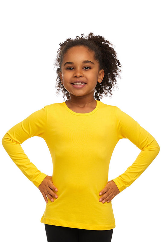 Yellow Girl's Plain Basic Lycra Long Sleeve T-Shirt