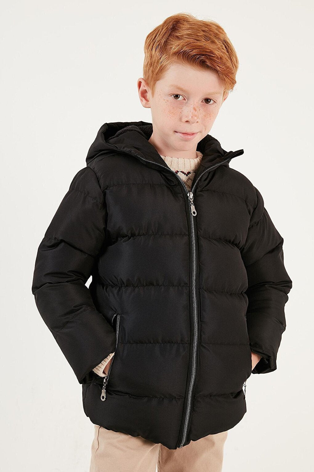 Plush Lined Hooded Winter Coat with Pockets 5761911