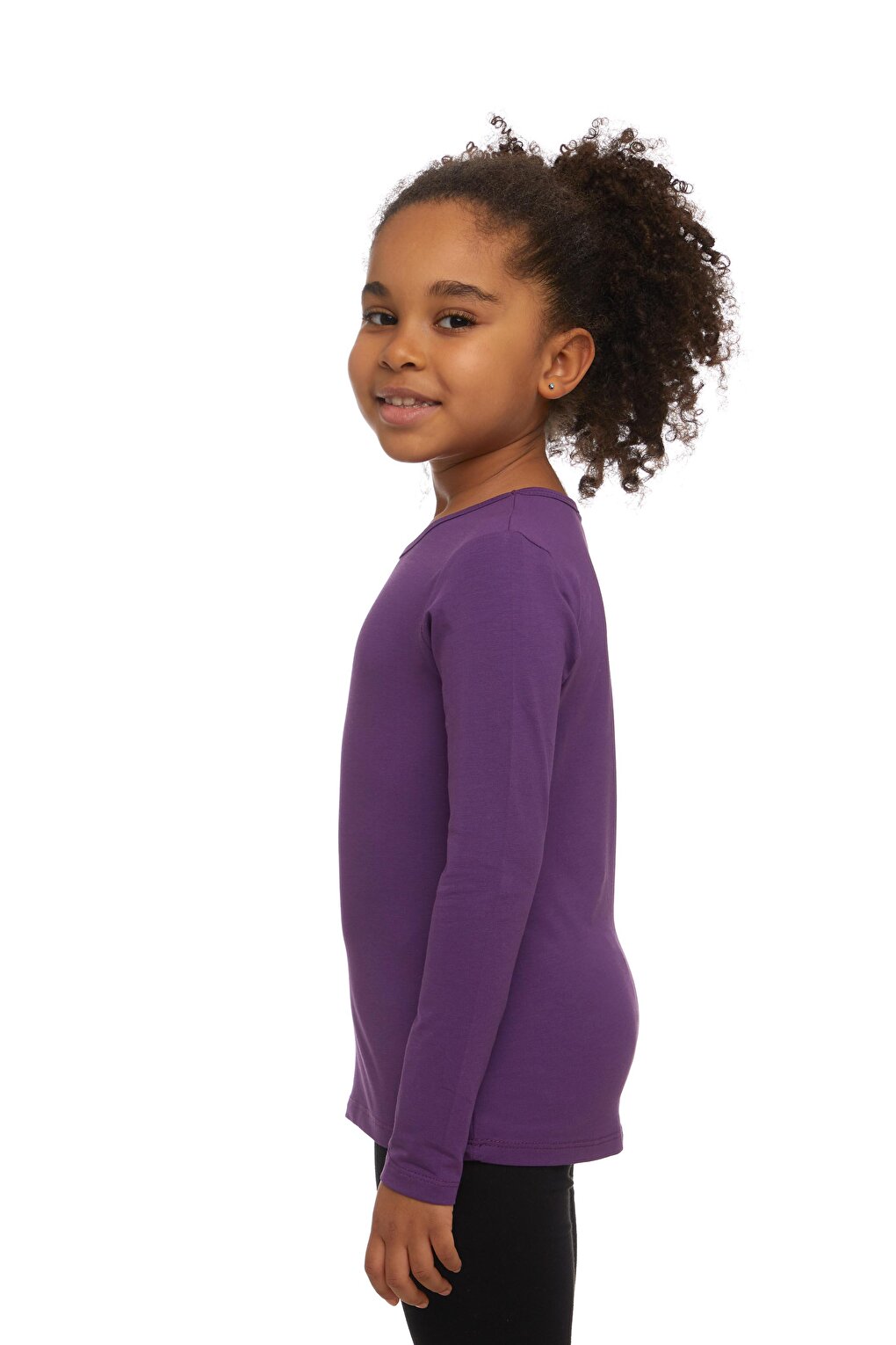 Purple Girl's Plain Basic Lycra Long Sleeve T-Shirt