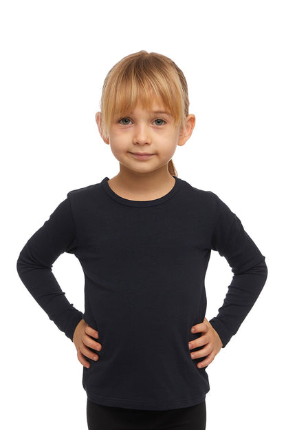 Dark Navy Blue Girl's Plain Basic Lycra Long Sleeve T-Shirt