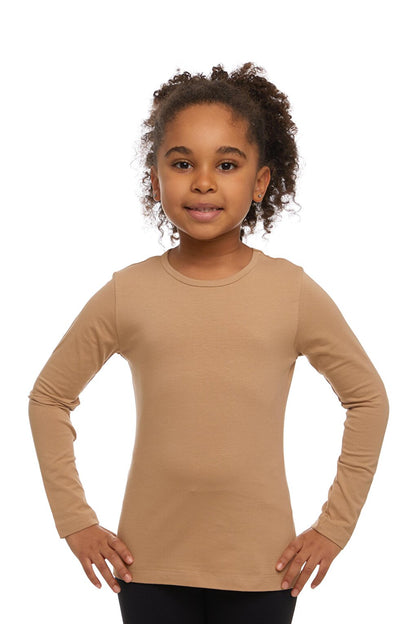 Milk Brown Girl's Plain Printed Lycra Long Sleeve T-Shirt