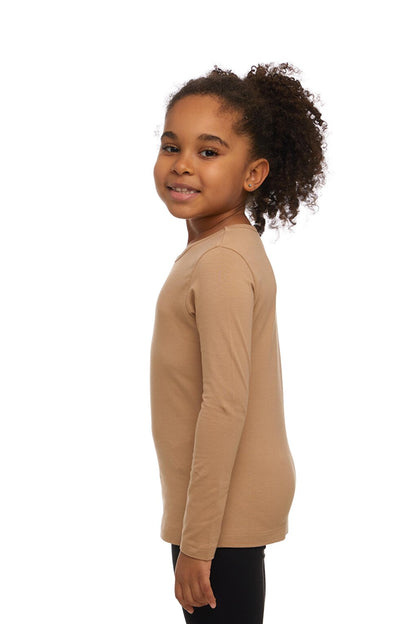 Milk Brown Girl's Plain Printed Lycra Long Sleeve T-Shirt