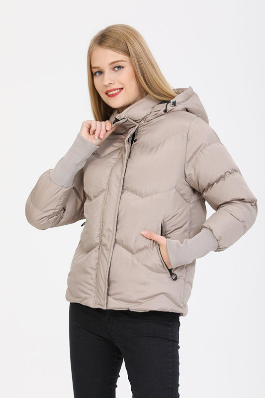 Hooded Long Rib Detailed Puffer Coat AD-K50423LNW