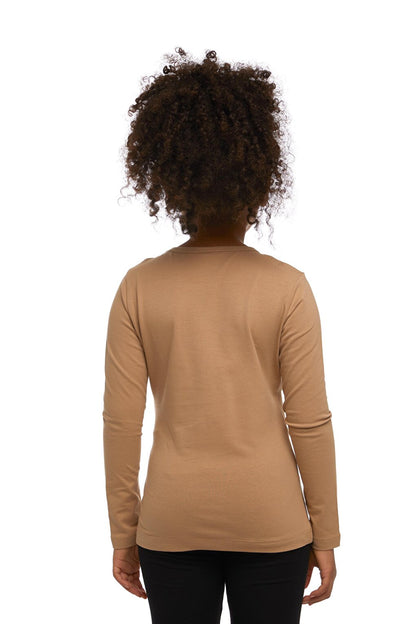 Milk Brown Girl's Plain Printed Lycra Long Sleeve T-Shirt