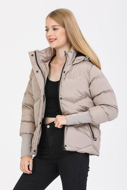 Hooded Long Rib Detailed Puffer Coat AD-K50423LNW