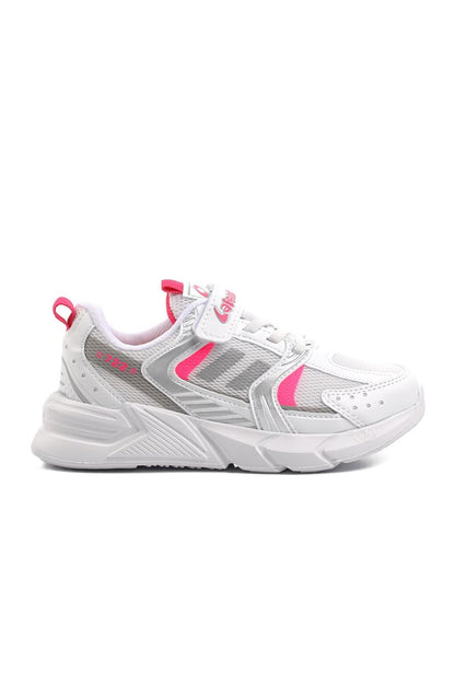 722Y-F White-Fuchsia Kids Sports Shoes