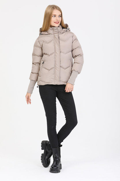 Hooded Long Rib Detailed Puffer Coat AD-K50423LNW