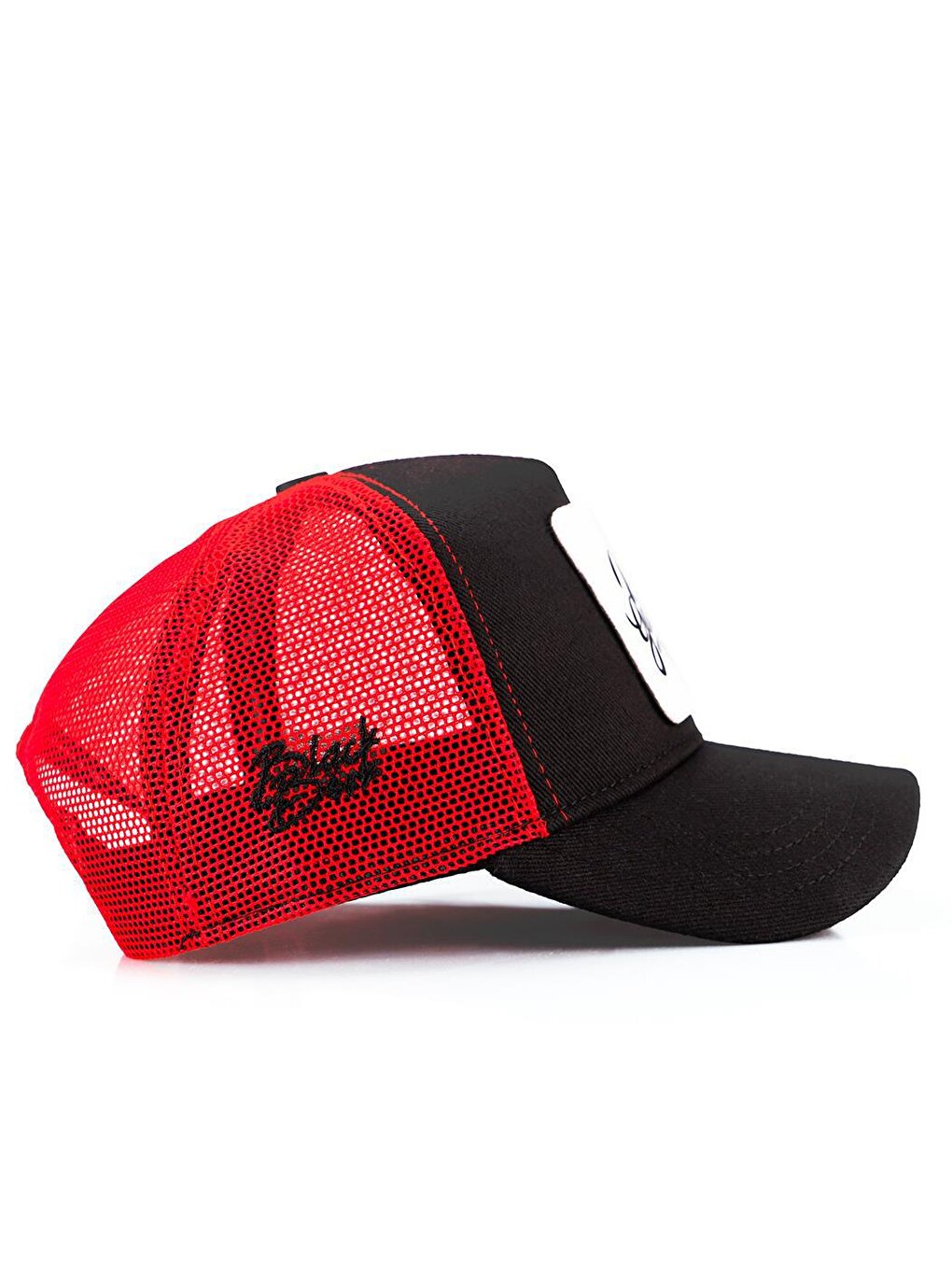 V1 Trucker Bear - Unisex Black-Red Hat (Cap) with 2 Code Logo