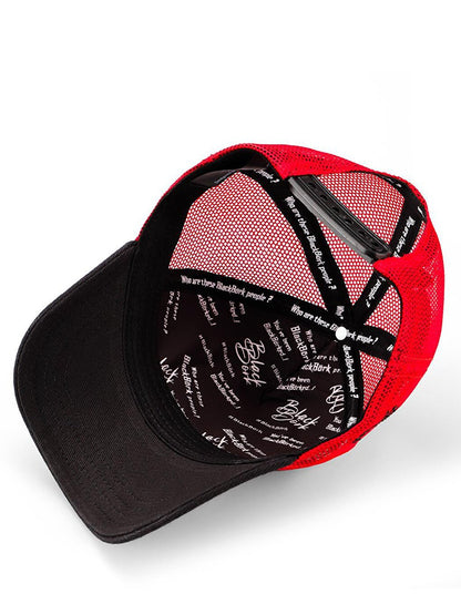 V1 Trucker Bear - Unisex Black-Red Hat (Cap) with 2 Code Logo