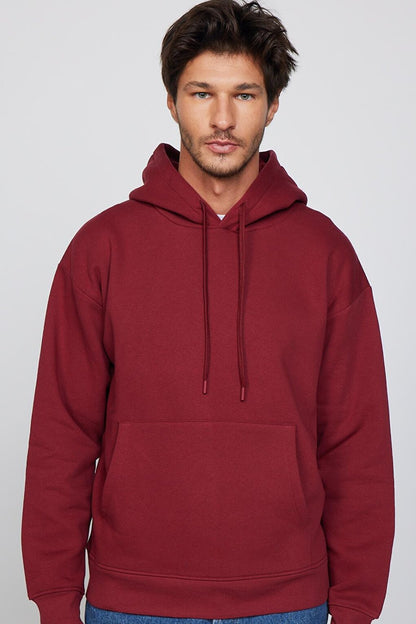 Oversize Cotton Hooded Basic Unisex Claret Red Sweatshirt