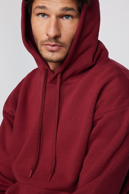 Oversize Cotton Hooded Basic Unisex Claret Red Sweatshirt