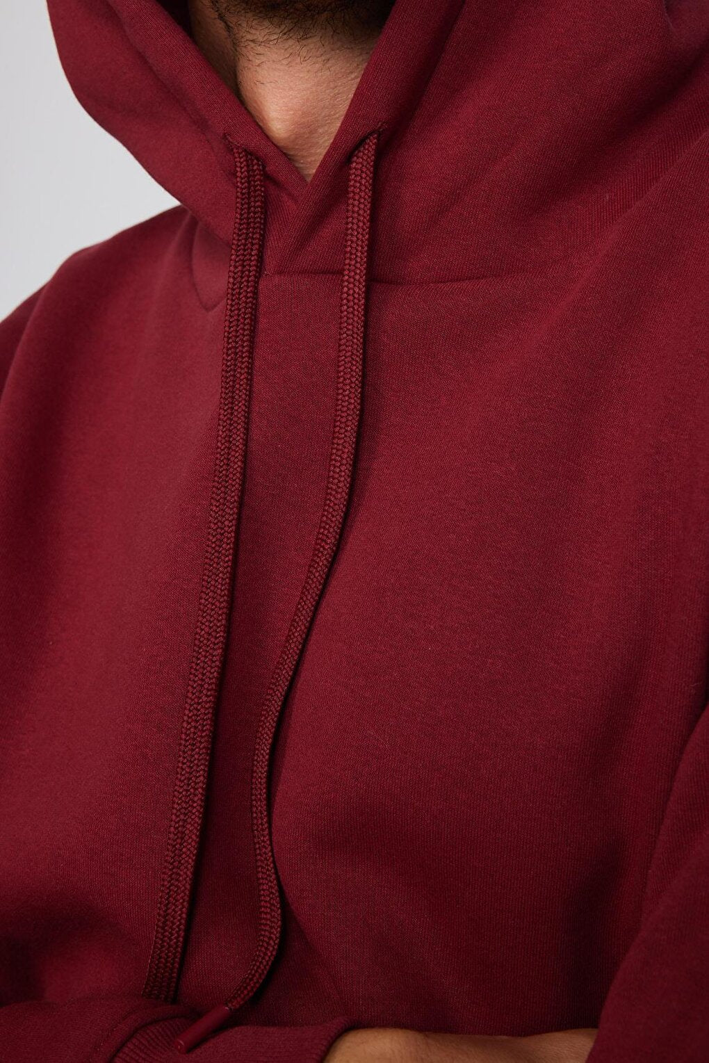 Oversize Cotton Hooded Basic Unisex Claret Red Sweatshirt