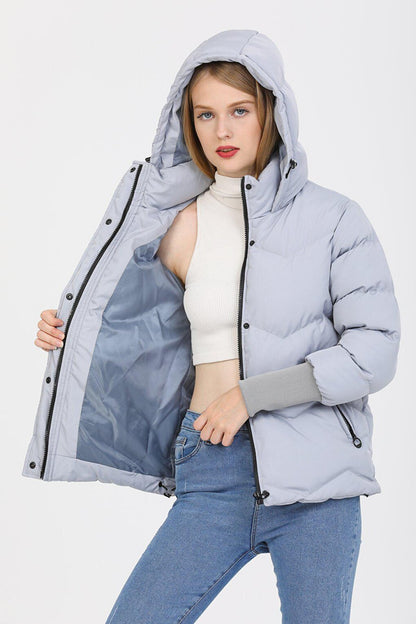 Hooded Long Rib Detailed Puffer Coat AD-K50423LNW