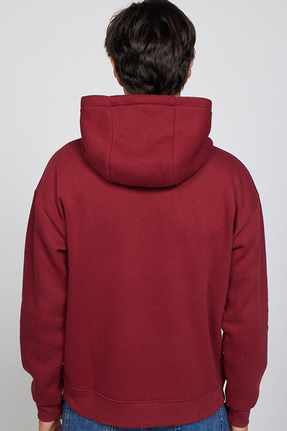 Oversize Cotton Hooded Basic Unisex Claret Red Sweatshirt