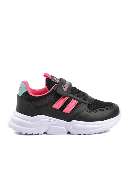 719Y-P Black-Fuchsia Kids Sports Shoes