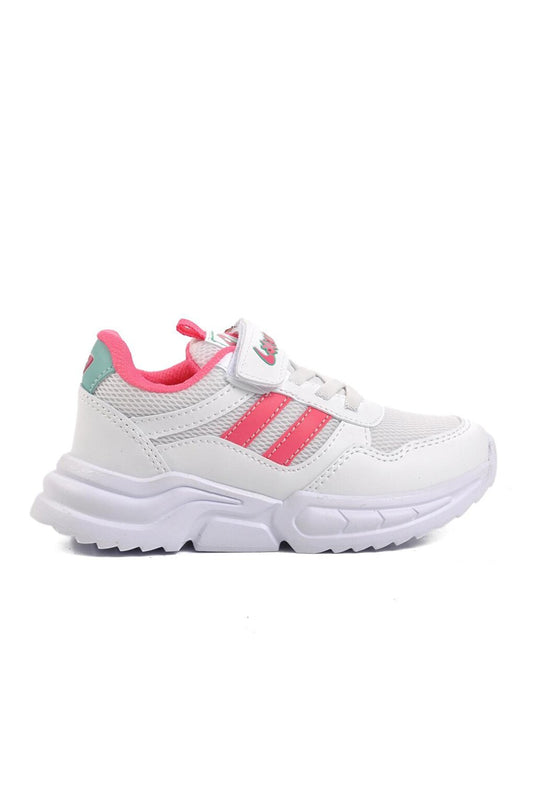 719Y-P White-Fuchsia Kids Sports Shoes