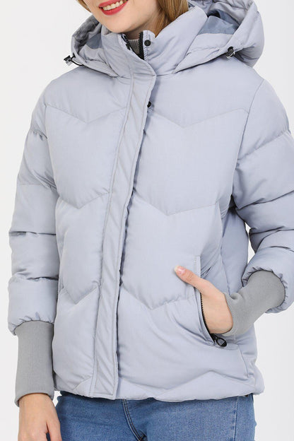 Hooded Long Rib Detailed Puffer Coat AD-K50423LNW