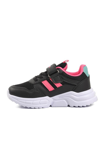 719Y-P Black-Fuchsia Kids Sports Shoes